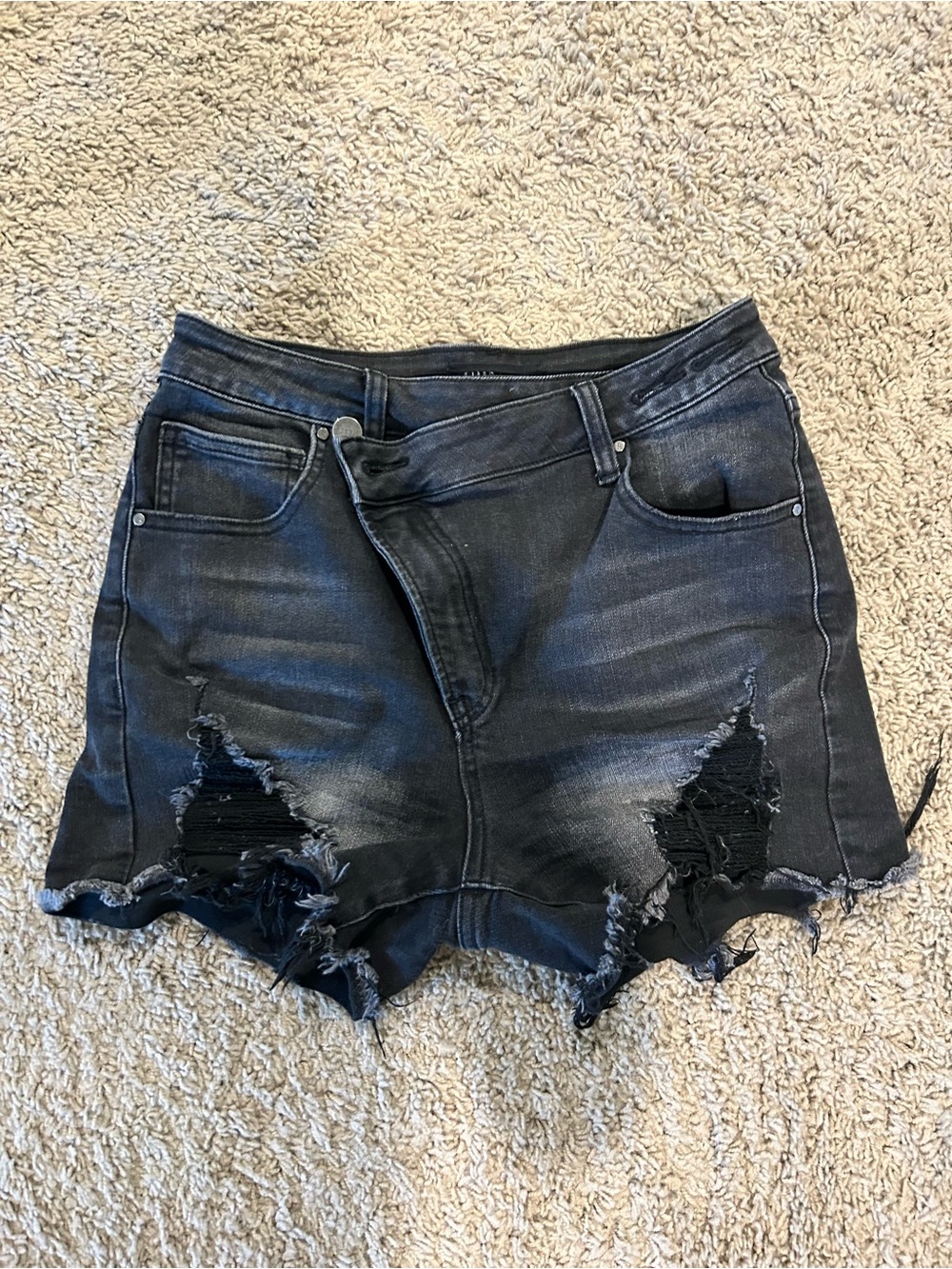 Distressed Black High-Rise Denim Shorts